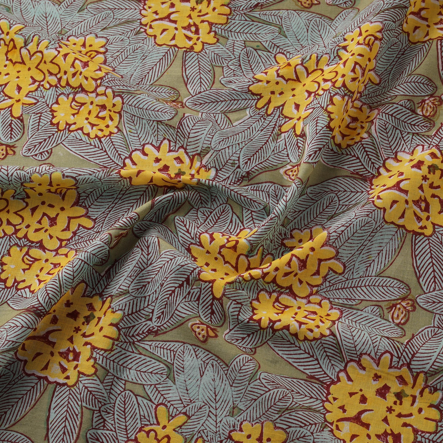 Rasa Lobhi Champa Motif Floral Hand Block Printed Cotton Fabric 05