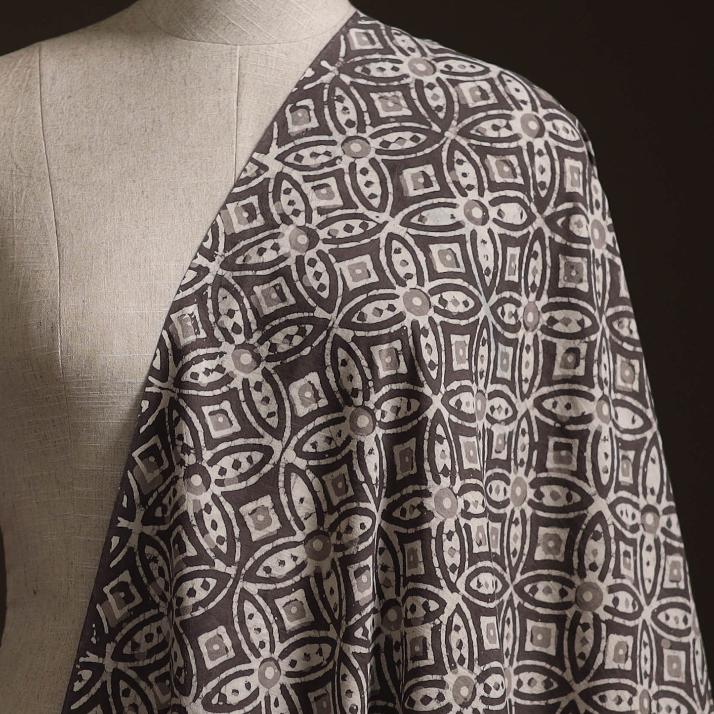 Gray - Bagru Dabu Hand Block Print Natural Dyed Cotton Fabric 45