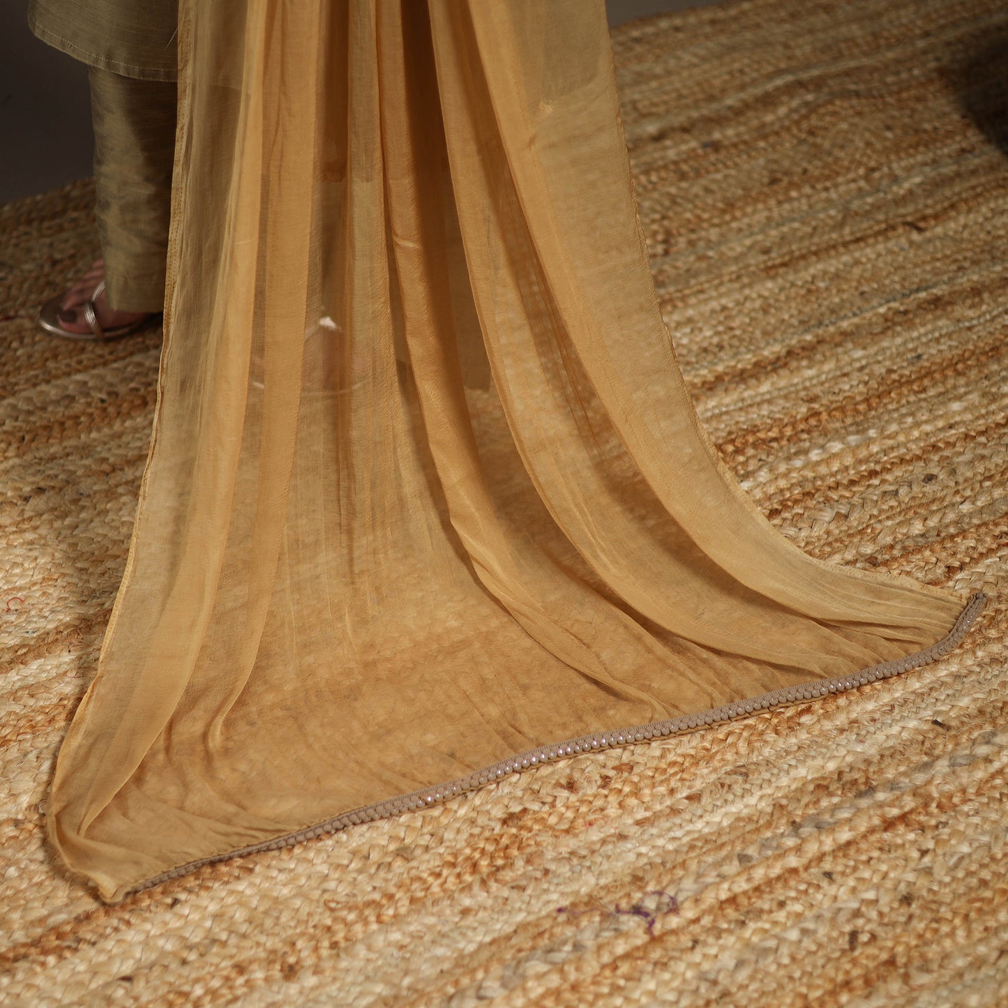 Brown - slub silk embroidered plain kurta set (set of 3) 01