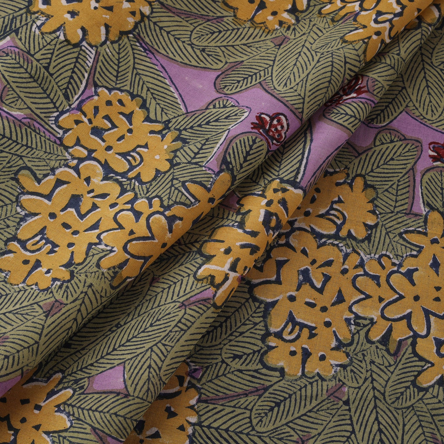 Rasa Lobhi Champa Motif Floral Hand Block Printed Cotton Fabric 07