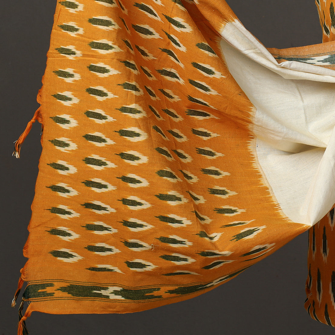 Orange - 3pc Pochampally Ikat Weave Handloom Cotton Suit Material Set 08