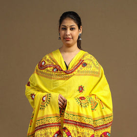  Yellow Mirror Work Printed Cotton Kutch Embroidery Dupatta