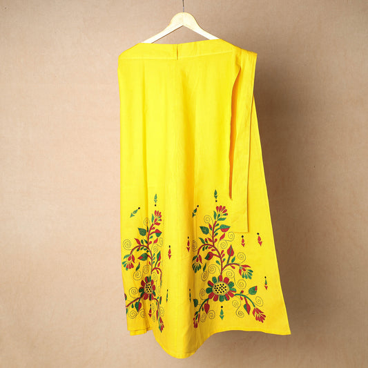 Yellow - Bengal Kantha Embroidery Cotton Wrap Around Skirt