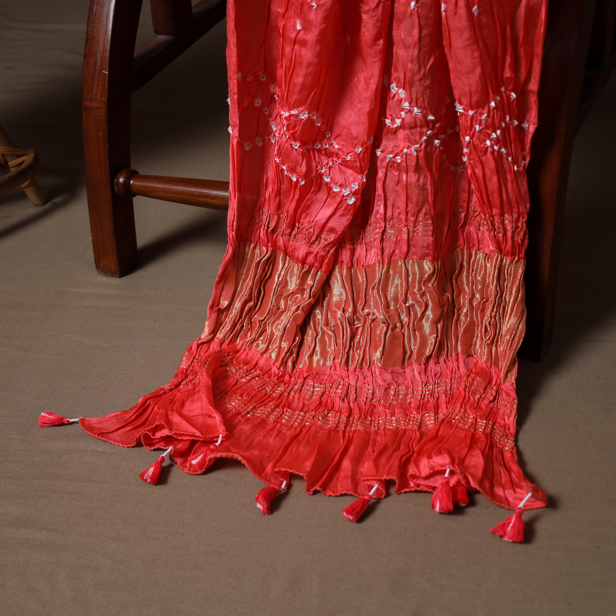 Kutch Bandhani Modal Silk Unstitched Dress Material: Kurta, Bottom & Dupatta 04