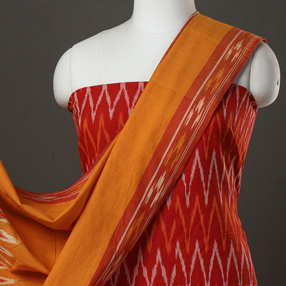 Red - 3pc Pochampally Ikat Weave Handloom Cotton Suit Material Set 09