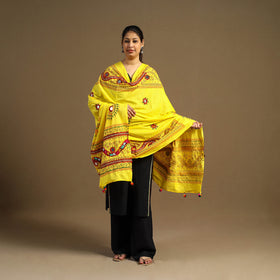  Yellow Mirror Work Printed Cotton Kutch Embroidery Dupatta