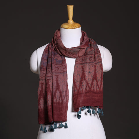 Maroon - Ajrakh Hand Block Printed Pure Woolen Stole