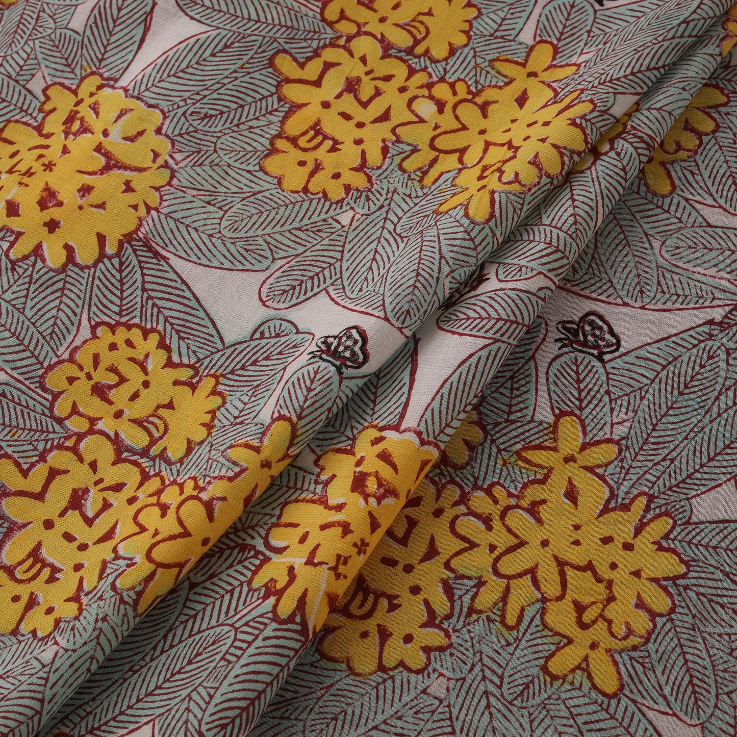 Rasa Lobhi Champa Motif Floral Hand Block Printed Cotton Fabric 08