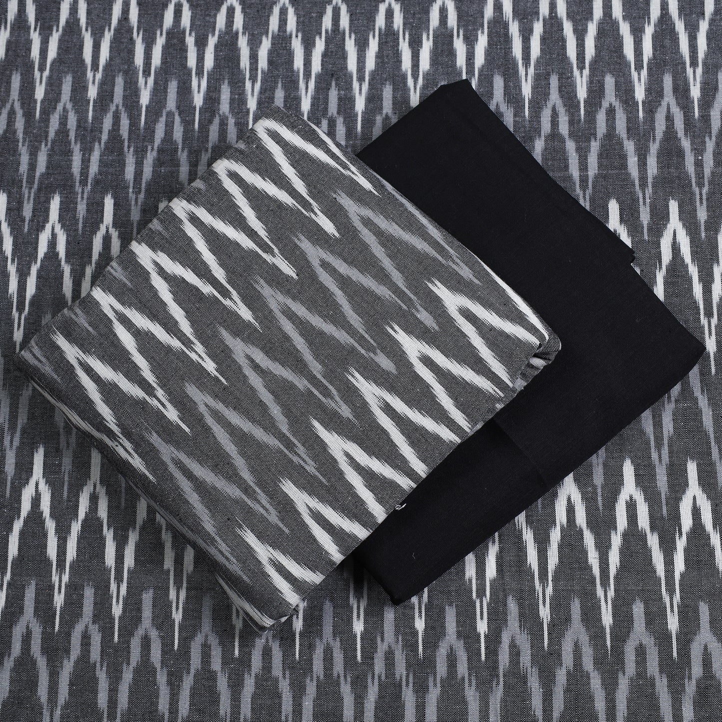 Grey - 3pc Pochampally Ikat Weave Handloom Cotton Suit Material Set 07