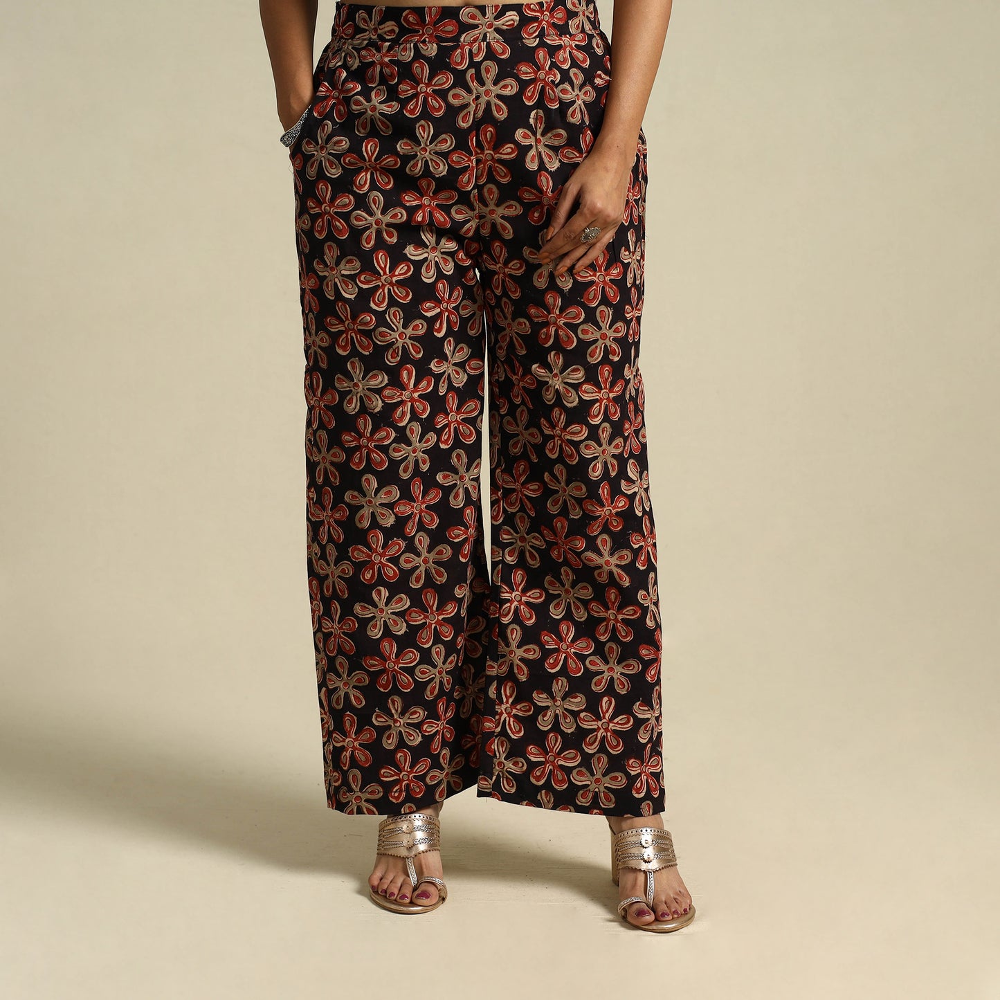  Multicolor Pedana Block Print Cotton Kalamkari Palazzo