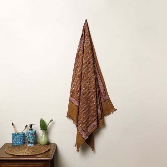 Brown - Handloom Cotton Block Printed Pipad Towel 45