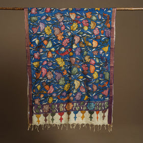 Blue Pen Work Chanderi Silk Handpainted Kalamkari Dupatta