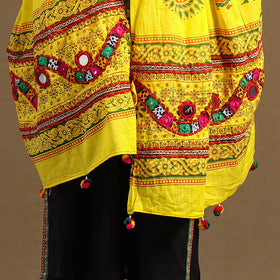 Yellow - mirror work printed cotton kutch embroidery