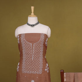 Brown - 2pc mul chanderi unstitched chikankari dress