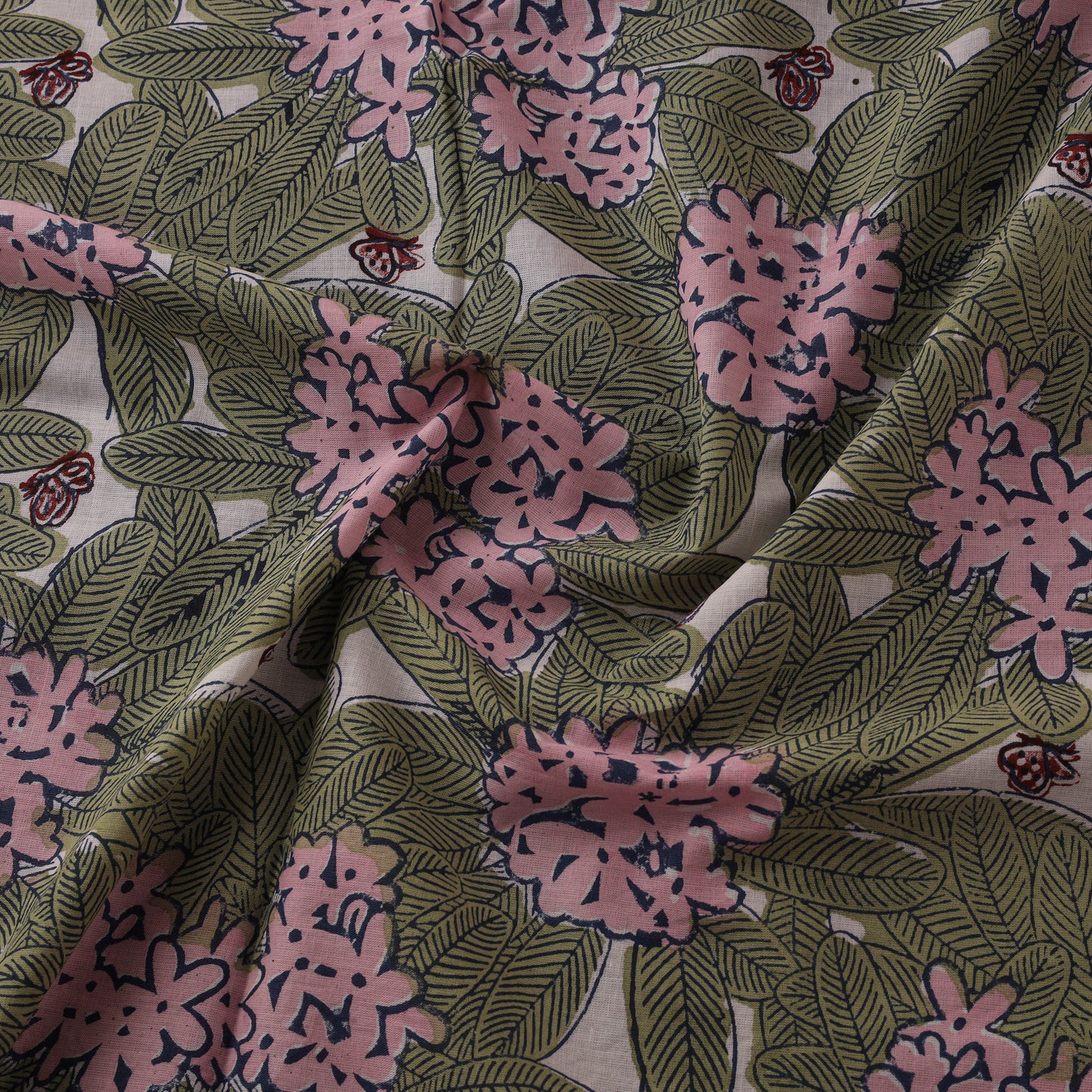 Rasa Lobhi Champa Motif Floral Hand Block Printed Cotton Fabric 09