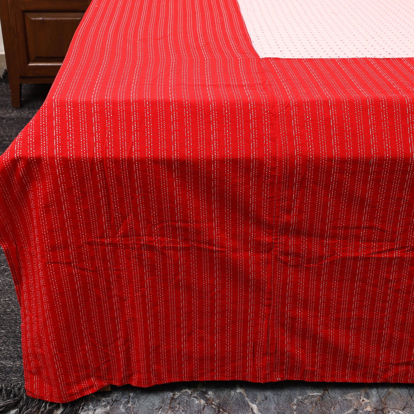 Red - Patchwork Cotton Double Jacquard Bedsheet Set 01