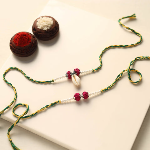 Handmade Thread & Bead Work Rakhi & Lumba Set