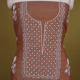 Brown - 2pc mul chanderi unstitched chikankari dress