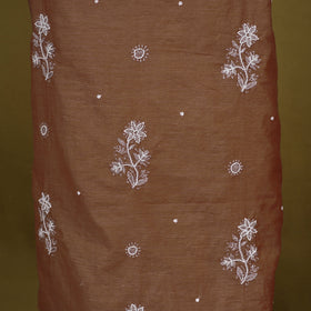 Brown - 2pc mul chanderi unstitched chikankari dress