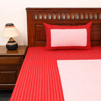 Red - Patchwork Cotton Double Jacquard Bedsheet Set 01