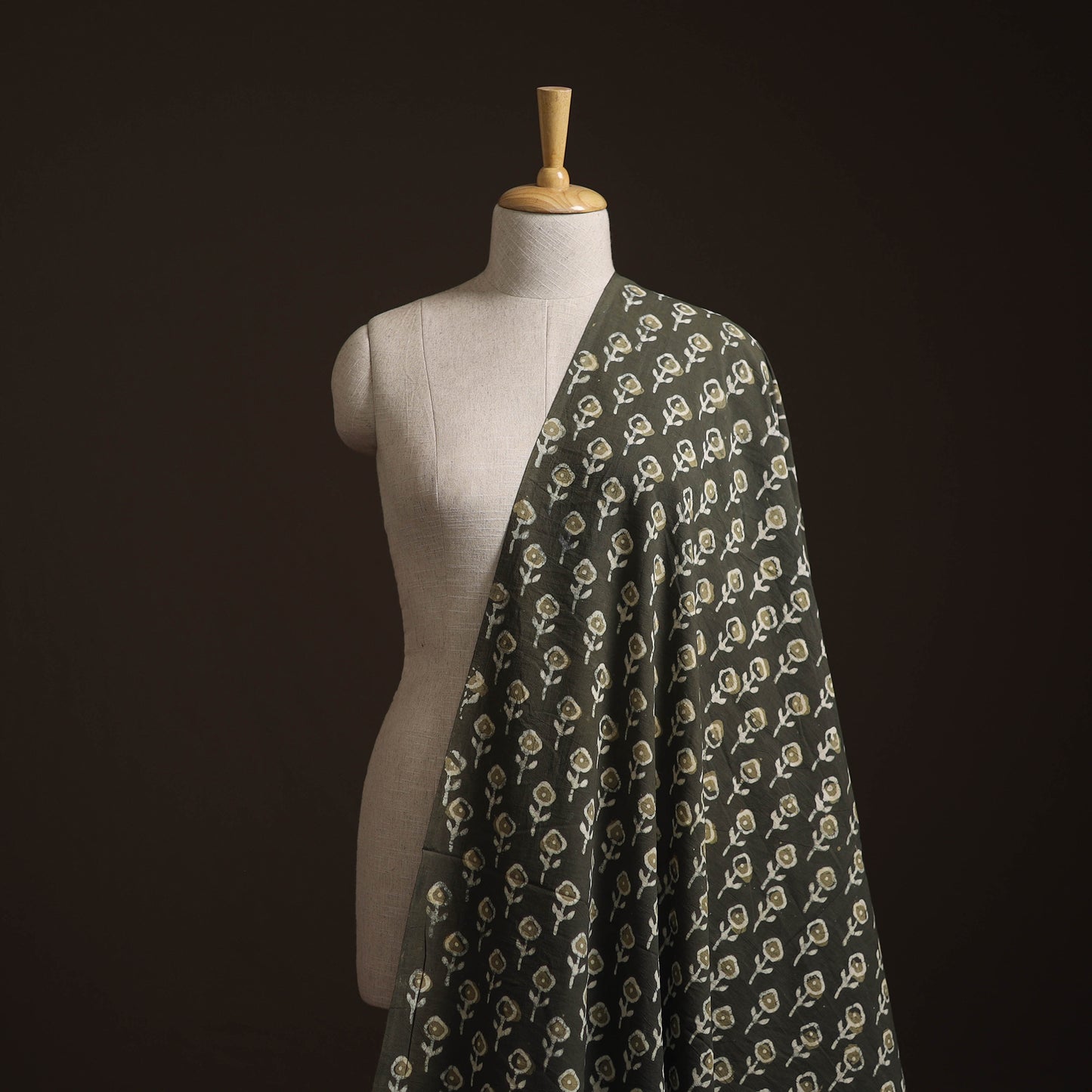Gray - Bagru Dabu Hand Block Print Natural Dyed Cotton Fabric 49