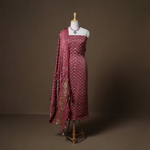 Kutch Bandhani Modal Silk Unstitched Dress Material: Kurta, Bottom & Dupatta 06
