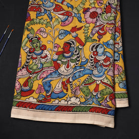 Yellow Bangalore Silk Srikalahasti Pen Kalamkari Fabric