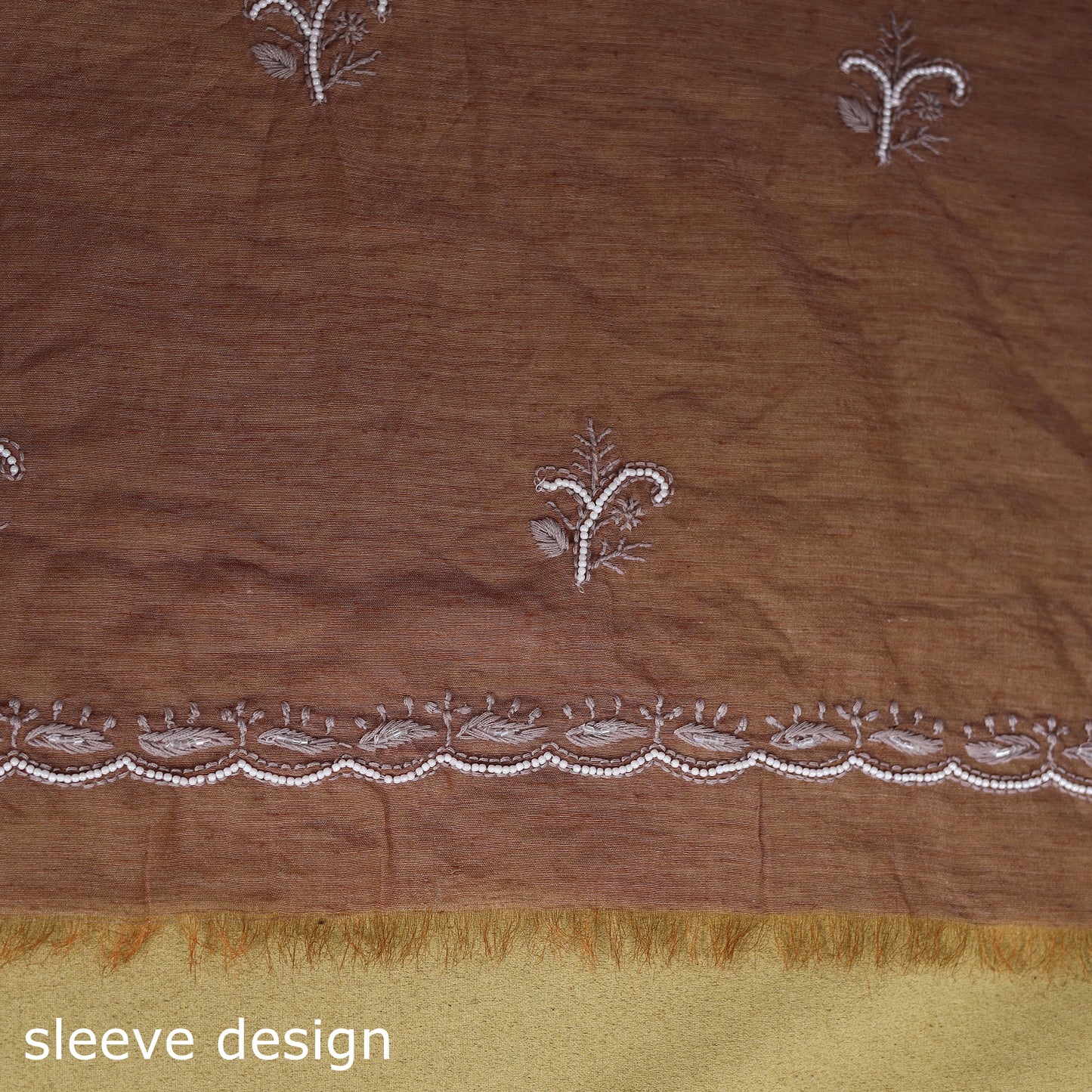 Brown - 2pc mul chanderi unstitched chikankari dress