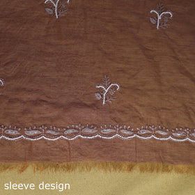 Brown - 2pc mul chanderi unstitched chikankari dress