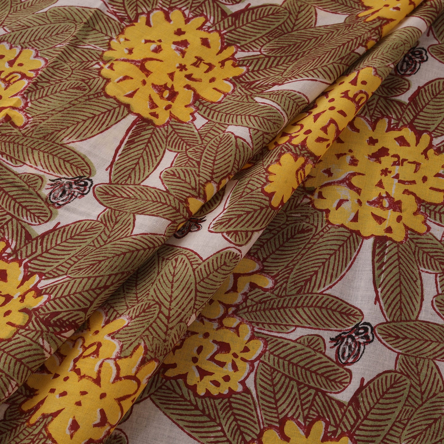 Rasa Lobhi Champa Motif Floral Hand Block Printed Cotton Fabric 12