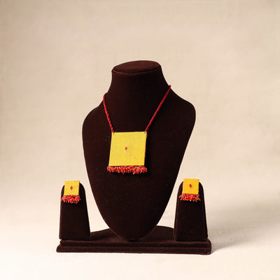 Yellow Bead Work Fabart Necklace Set