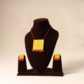 Yellow Bead Work Fabart Necklace Set