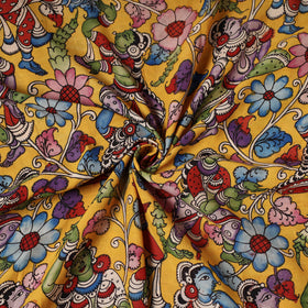  Yellow Bangalore Silk Srikalahasti Pen Kalamkari Fabric