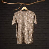 Brown - Bindaas Block Art Printed Cotton Round Neck T-shirt