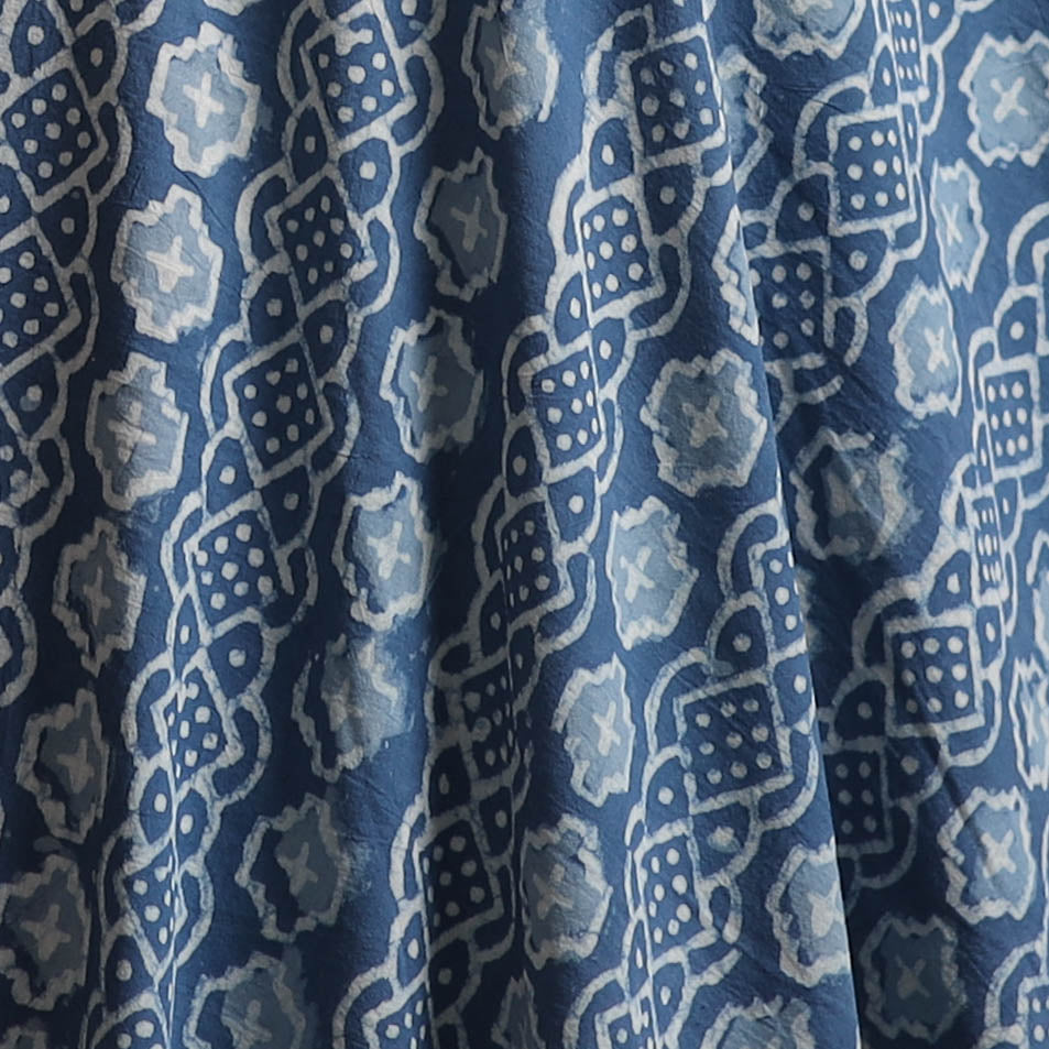 Blue - Bagru Dabu Hand Block Print Natural Dyed Cotton Fabric 50