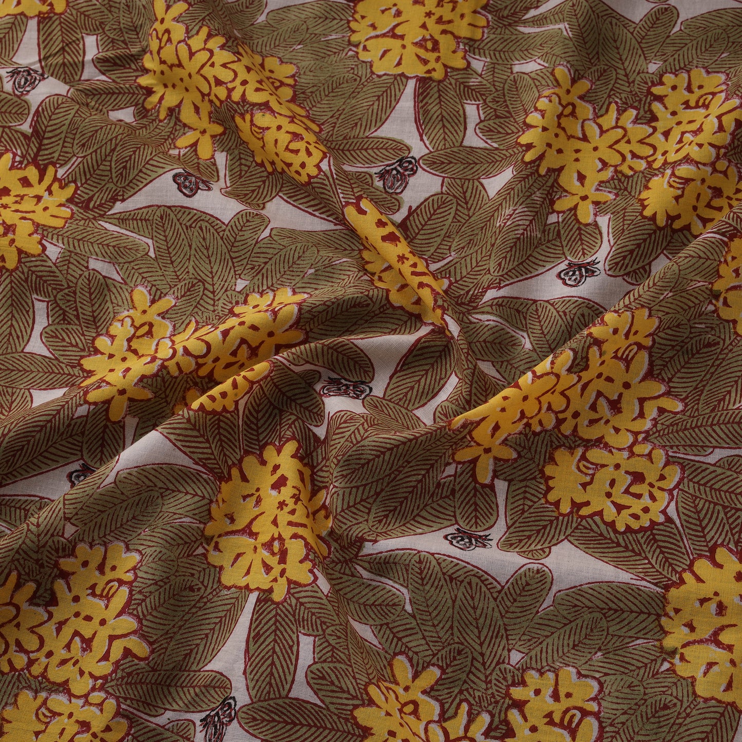 Rasa Lobhi Champa Motif Floral Hand Block Printed Cotton Fabric 12