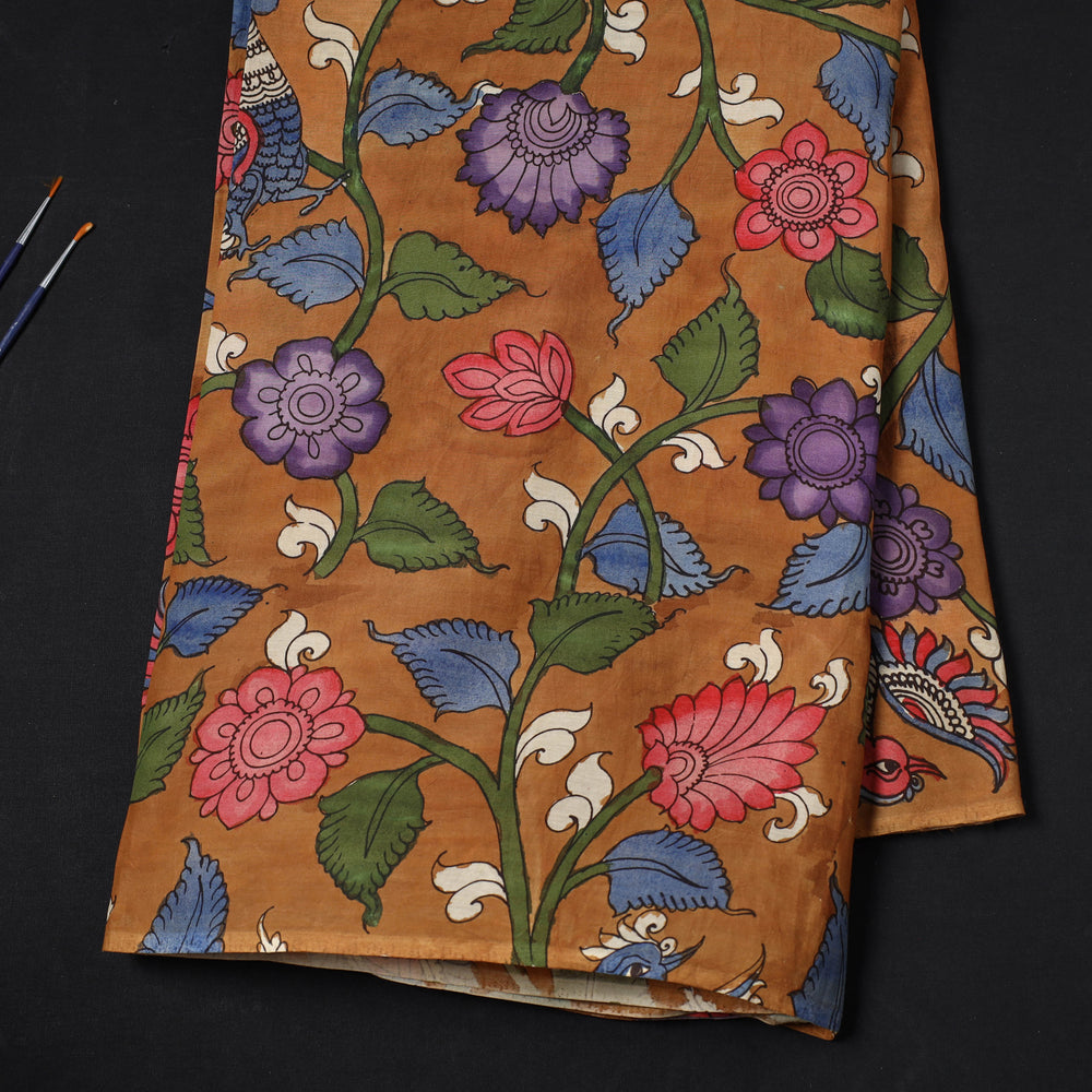 Brown - Bangalore Silk Srikalahasti Handpainted Pen Kalamkari Fabric 03