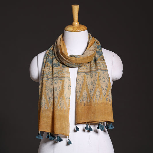 Yellow - Ajrakh Hand Block Printed Pure Woolen Stole