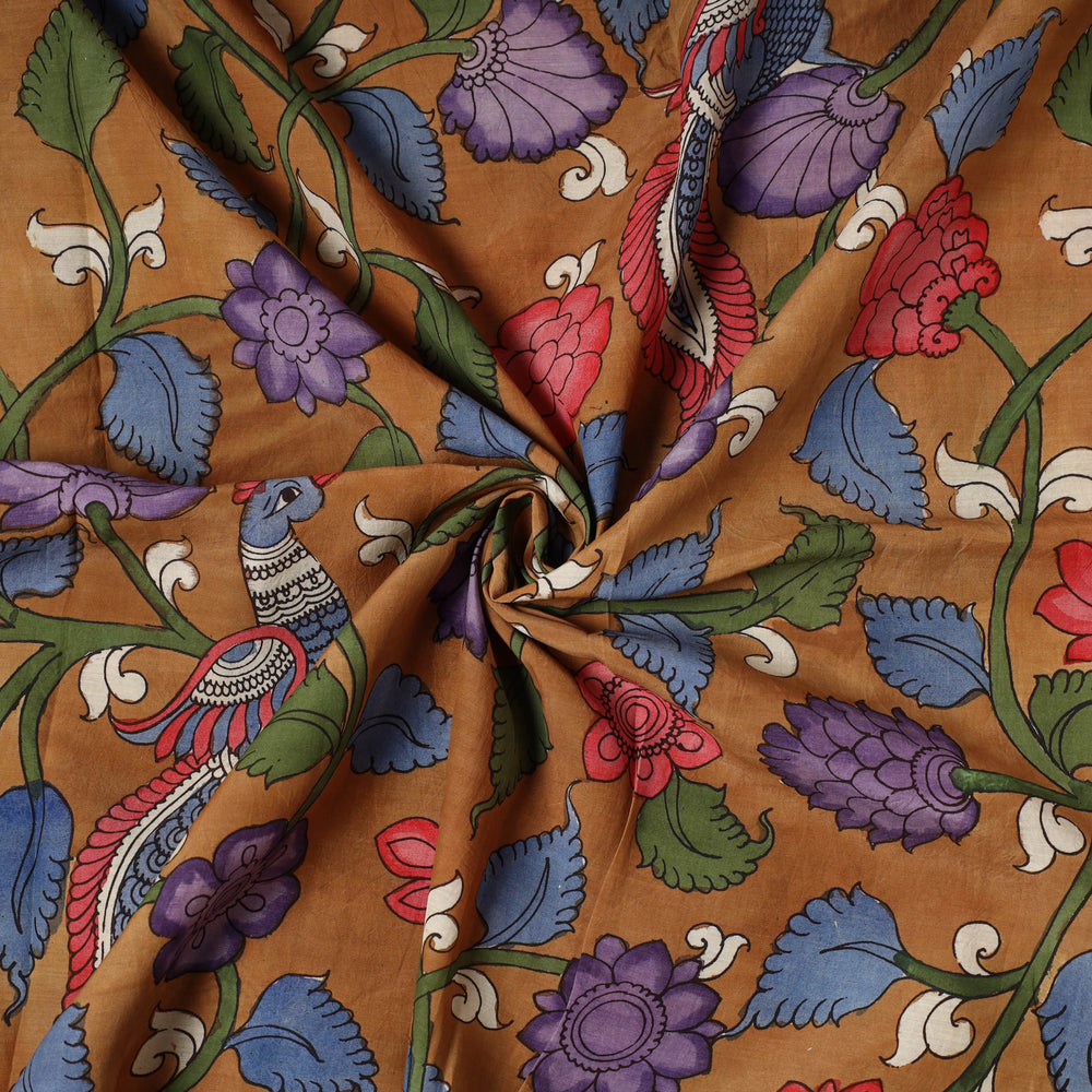 Brown - Bangalore Silk Srikalahasti Handpainted Pen Kalamkari Fabric 03