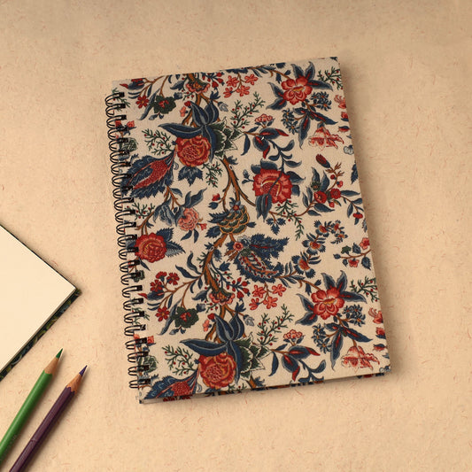 Beige - Floral Printed Handcrafted Spiral Notebook (8 x 6 in) 02