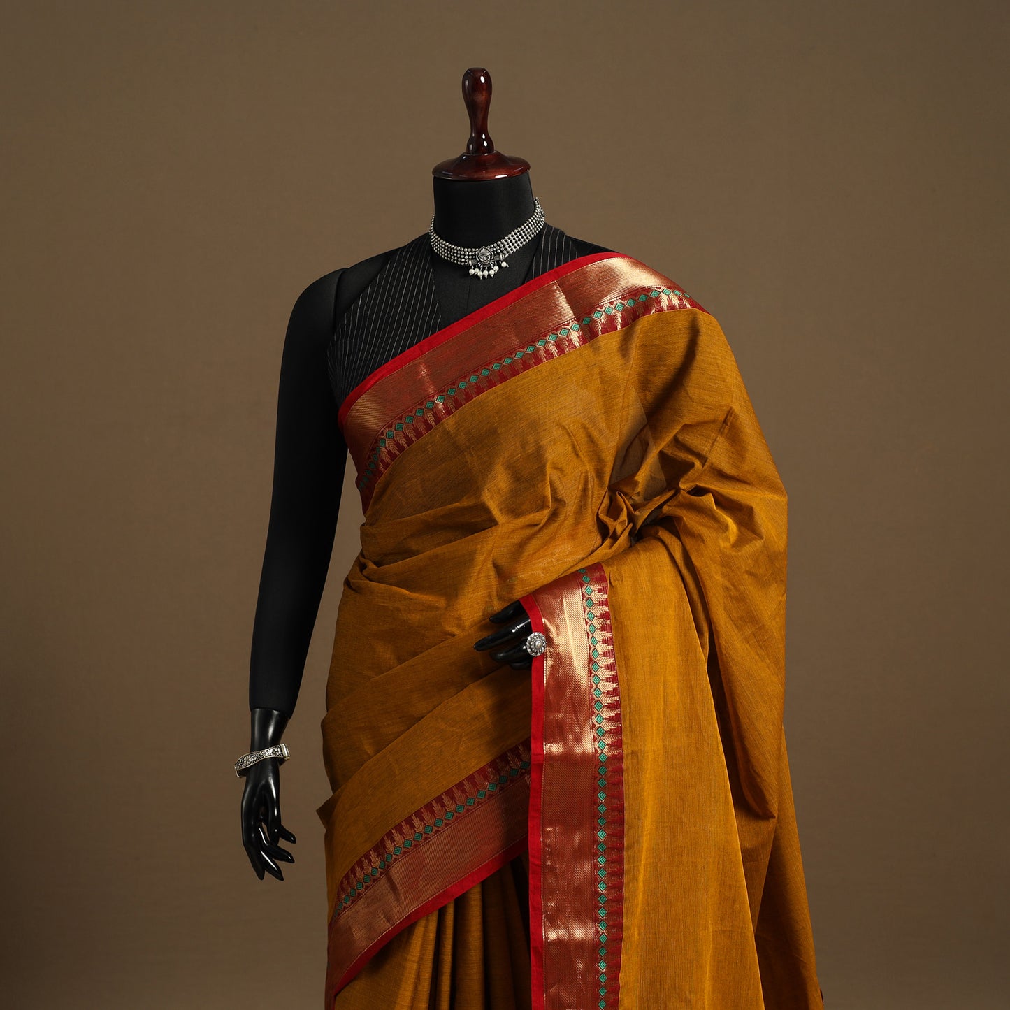 Brown - kandangi chettinad cotton saree with border 36
