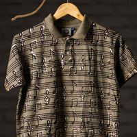 Brown - Bindaas Natural Dyed Art Block Print Polo Collar T-shirt in Cotton