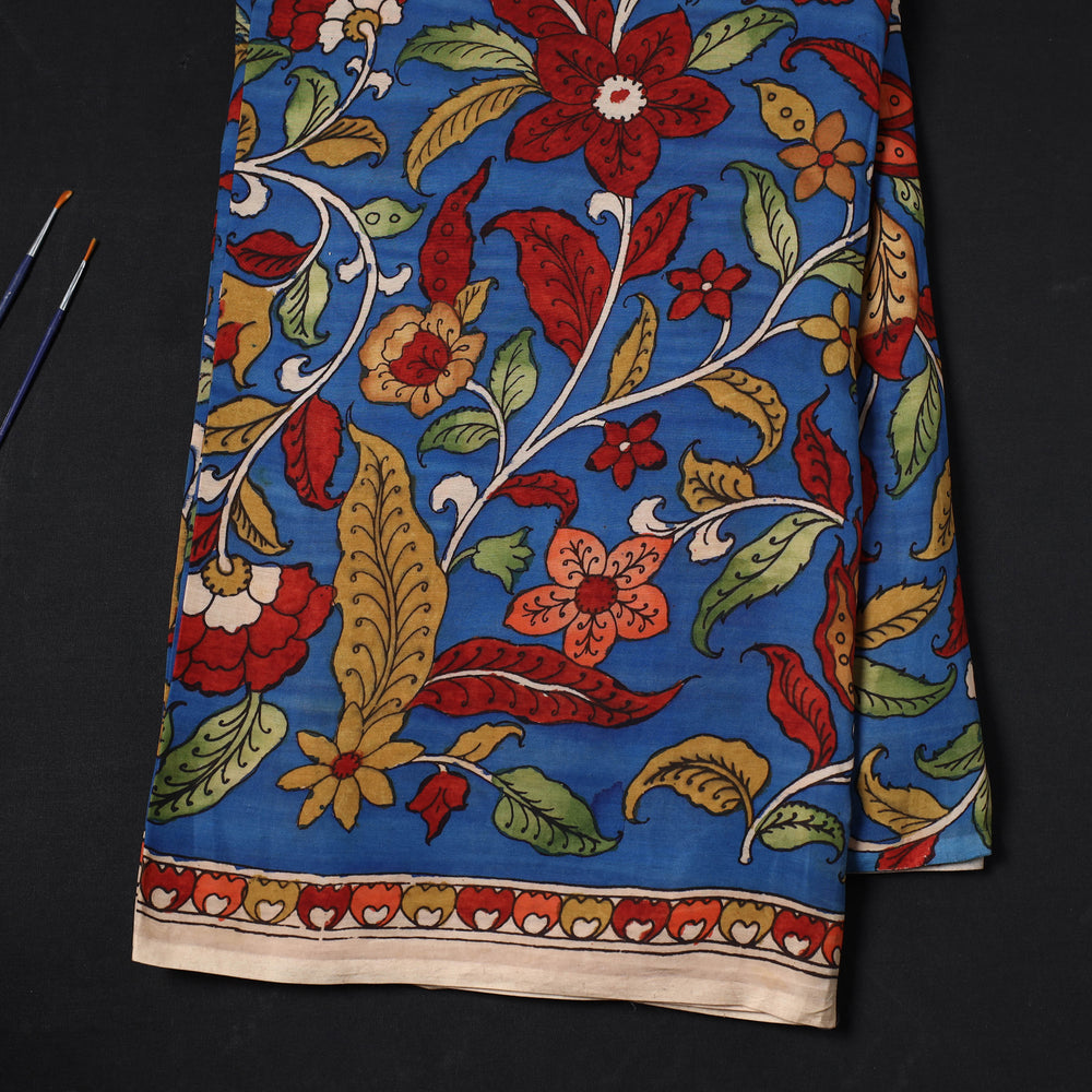 Blue - Bangalore Silk Srikalahasti Handpainted Pen Kalamkari Fabric 05