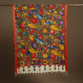 Brown Pen Work Chanderi Silk Handpainted Kalamkari Dupatta