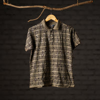 Brown - Bindaas Natural Dyed Art Block Print Polo Collar T-shirt in Cotton