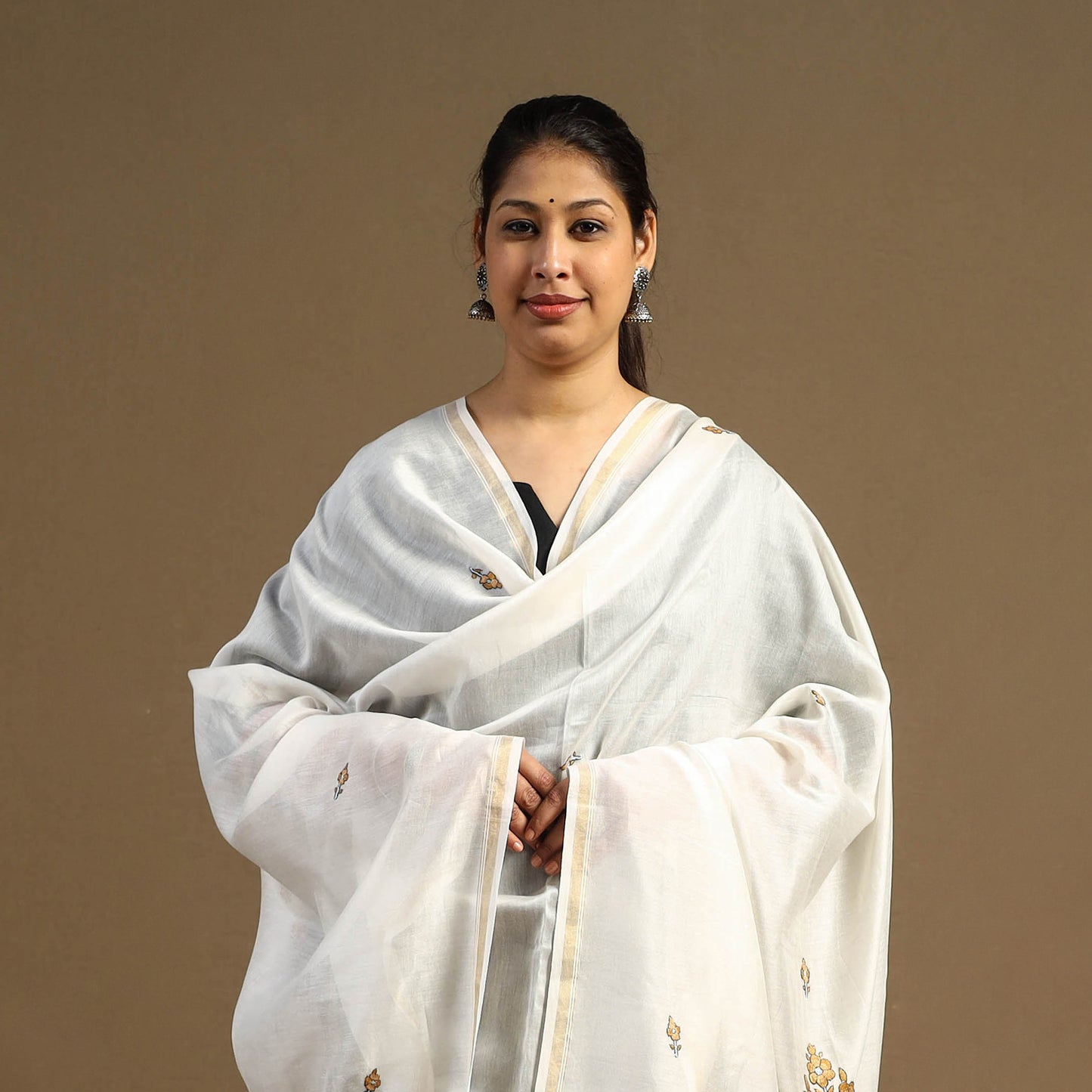 Buy Handloom Chanderi Silk Kashida Embroidery Dupatta