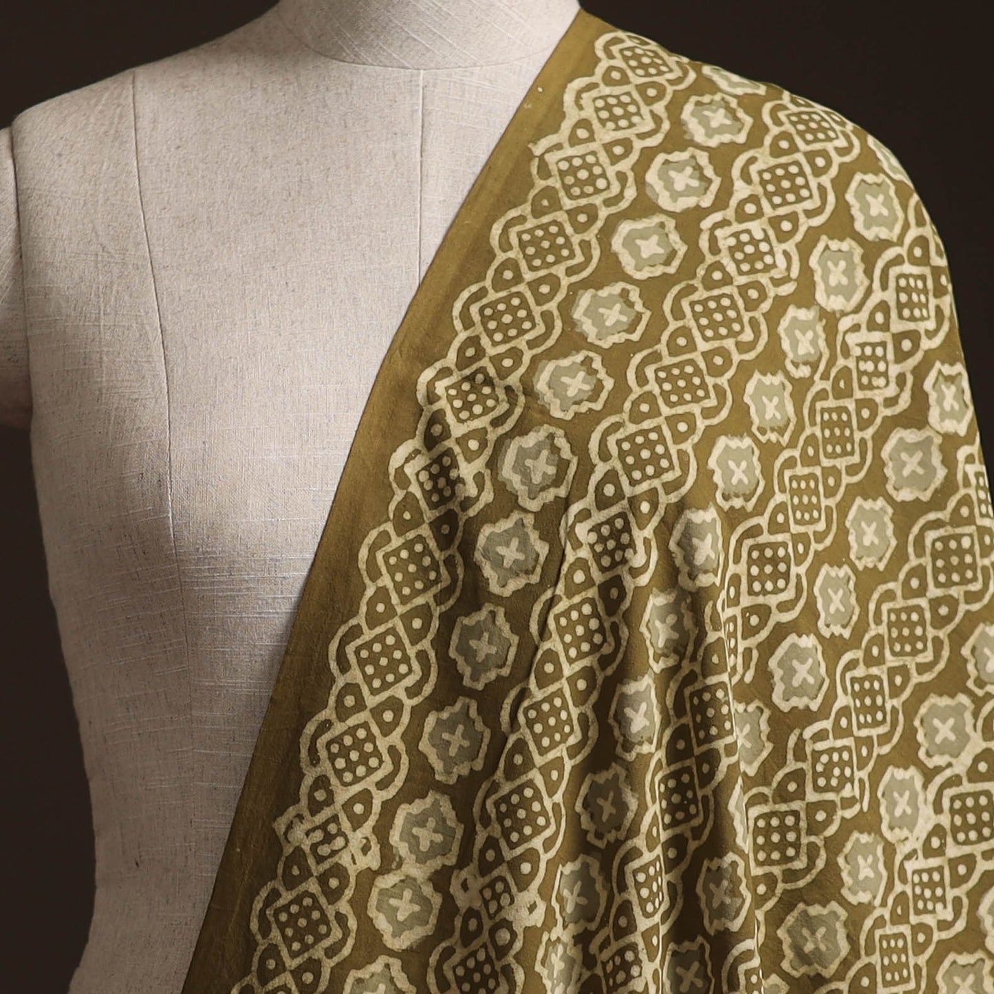 Yellow - Bagru Dabu Hand Block Print Natural Dyed Cotton Fabric 52