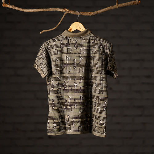 Brown - Bindaas Natural Dyed Art Block Print Polo Collar T-shirt in Cotton