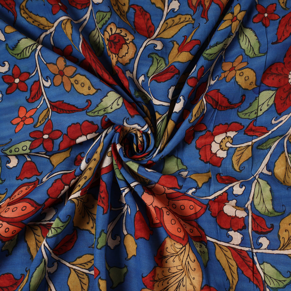 Blue - Bangalore Silk Srikalahasti Handpainted Pen Kalamkari Fabric 05