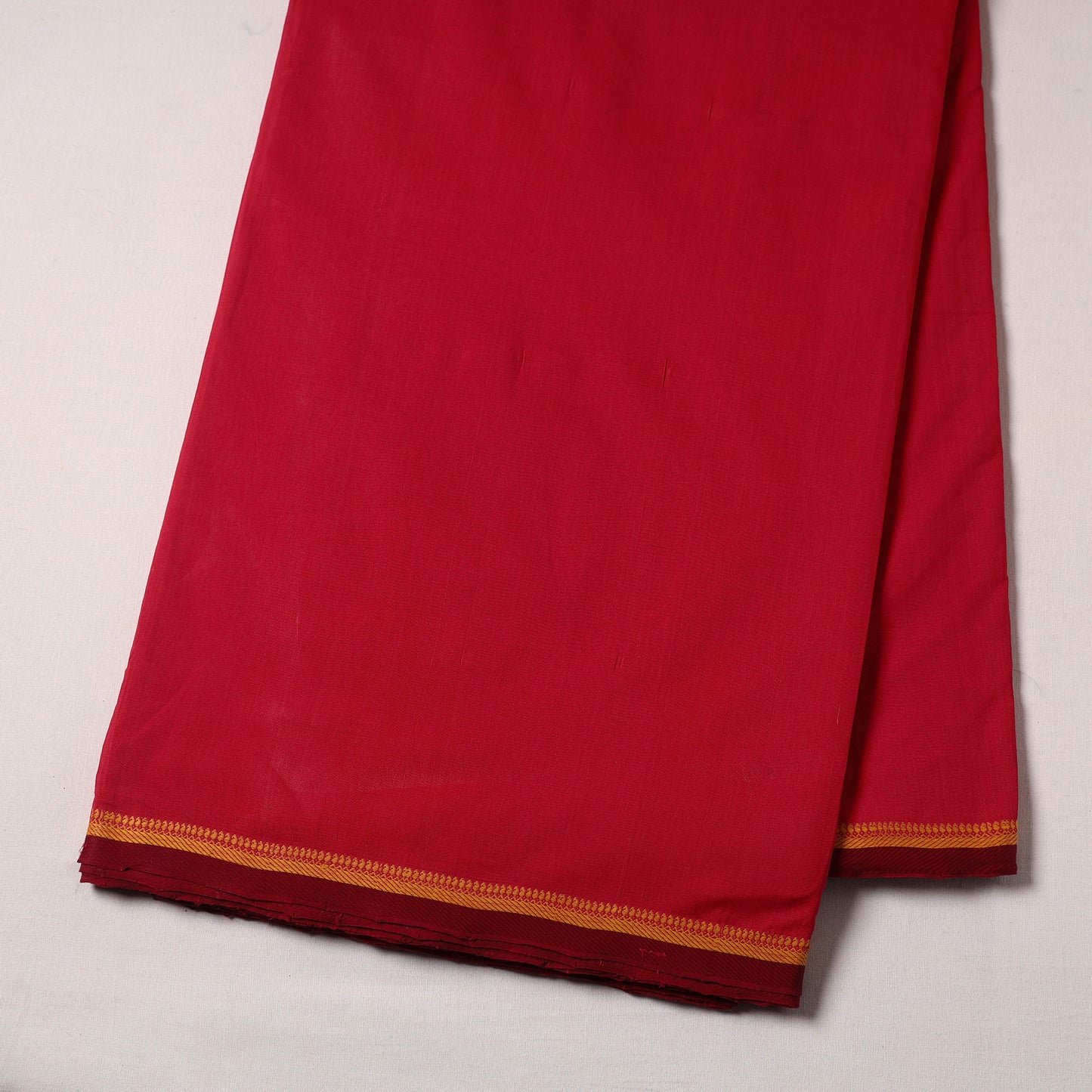 Red - Handloom Mangalagiri Cotton Fabric with Thread Border 07